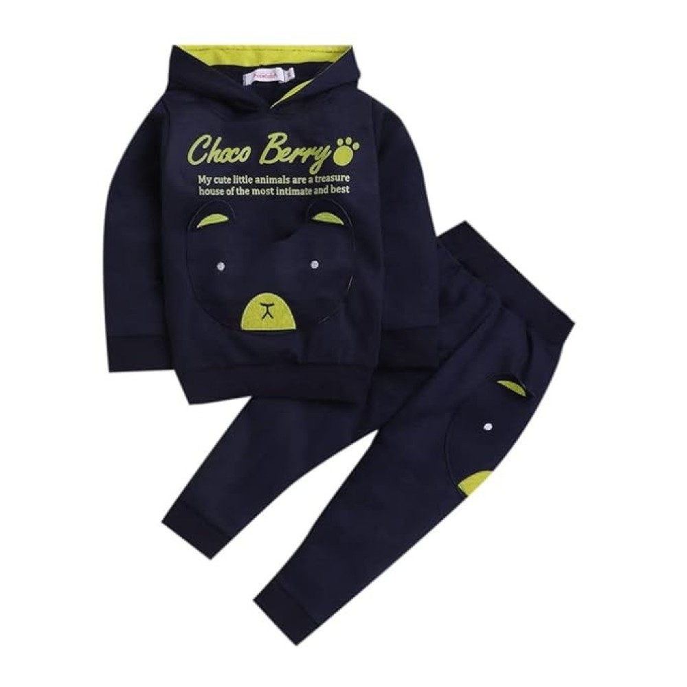 Boys Polyester Text Print Sweatshirt and Pant Set In Blue Color