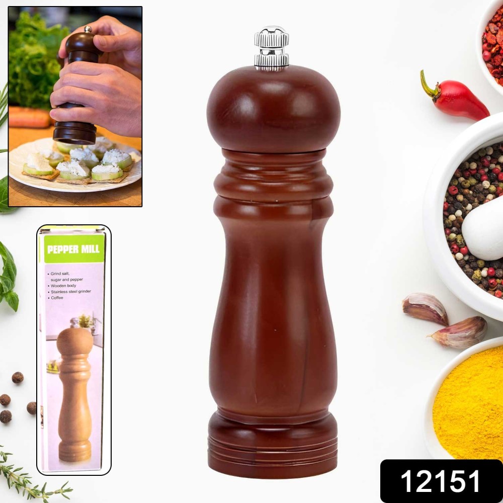 Wooden Pepper Mill 8 inch Tall - Best Pepper Grinder Wood Easily refillable - Wood Pepper Grinder for Your Kitchen Grinding Salt Refillable, Salt Shakers with Adjustable Ceramic Rotor (1 Pc)