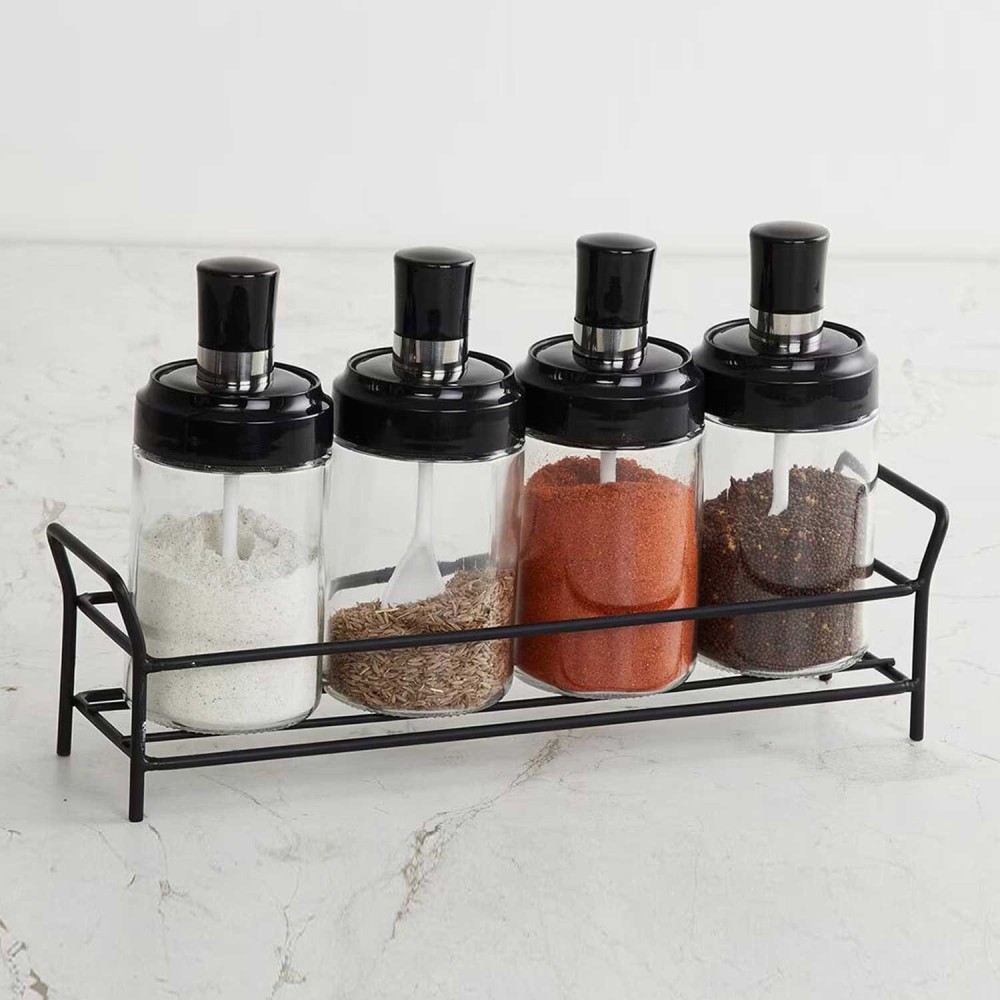 10011 Transparent Glass oil Dispenser 500 Ml Bottle Set Of 2 Spice Jar 250 Ml Set Of 3 Oil Bottle For Kitchen Oil Vinegar Storage Glass Bottle Glass Container For Spice Masala (5 Pcs Set)