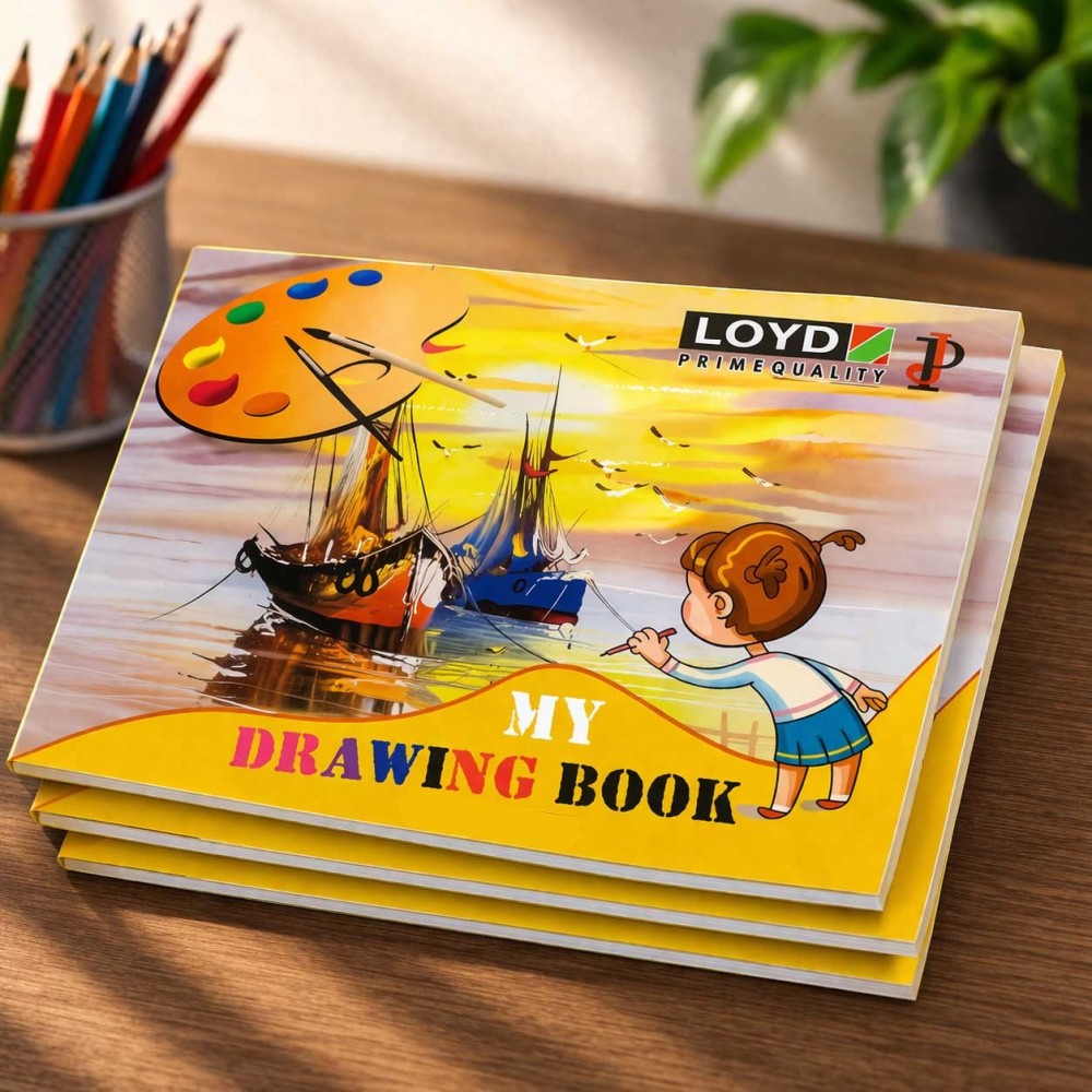 LOYD - PRIME QUALITY Drawing book Yellow Cover with white pages | 30 pages | unruled | 21*29.7 cm size | Pack of 3