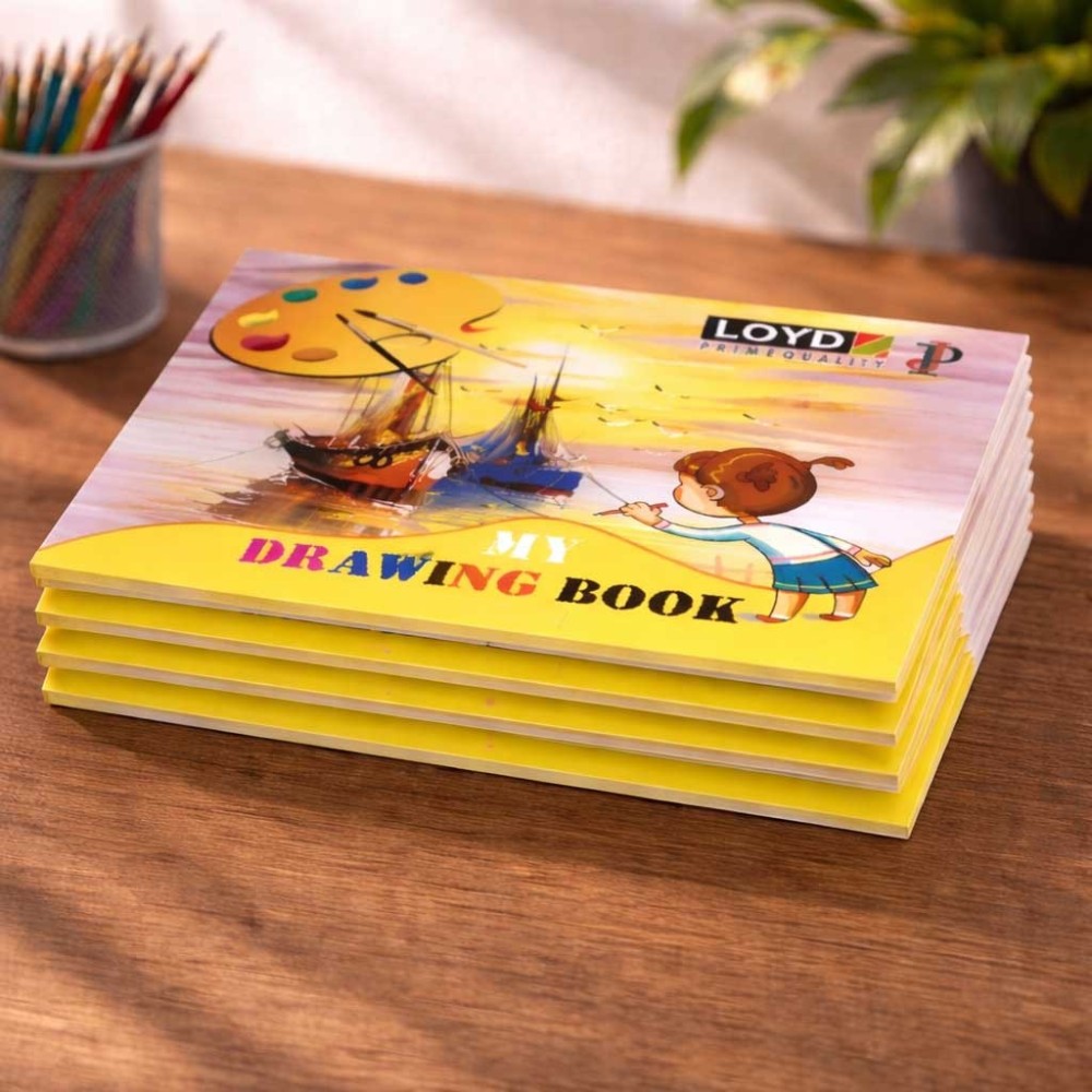 LOYD - PRIME QUALITY Drawing book Yellow Cover with white pages | 30 pages | unruled | 21*29.7 cm size | Pack of 4