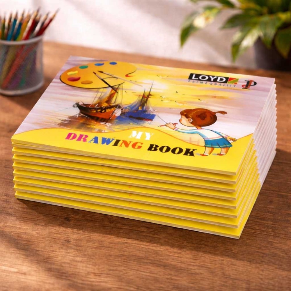 LOYD - PRIME QUALITY Drawing book Yellow Cover with white pages | 30 pages | unruled | 21*29.7 cm size | Pack of 8