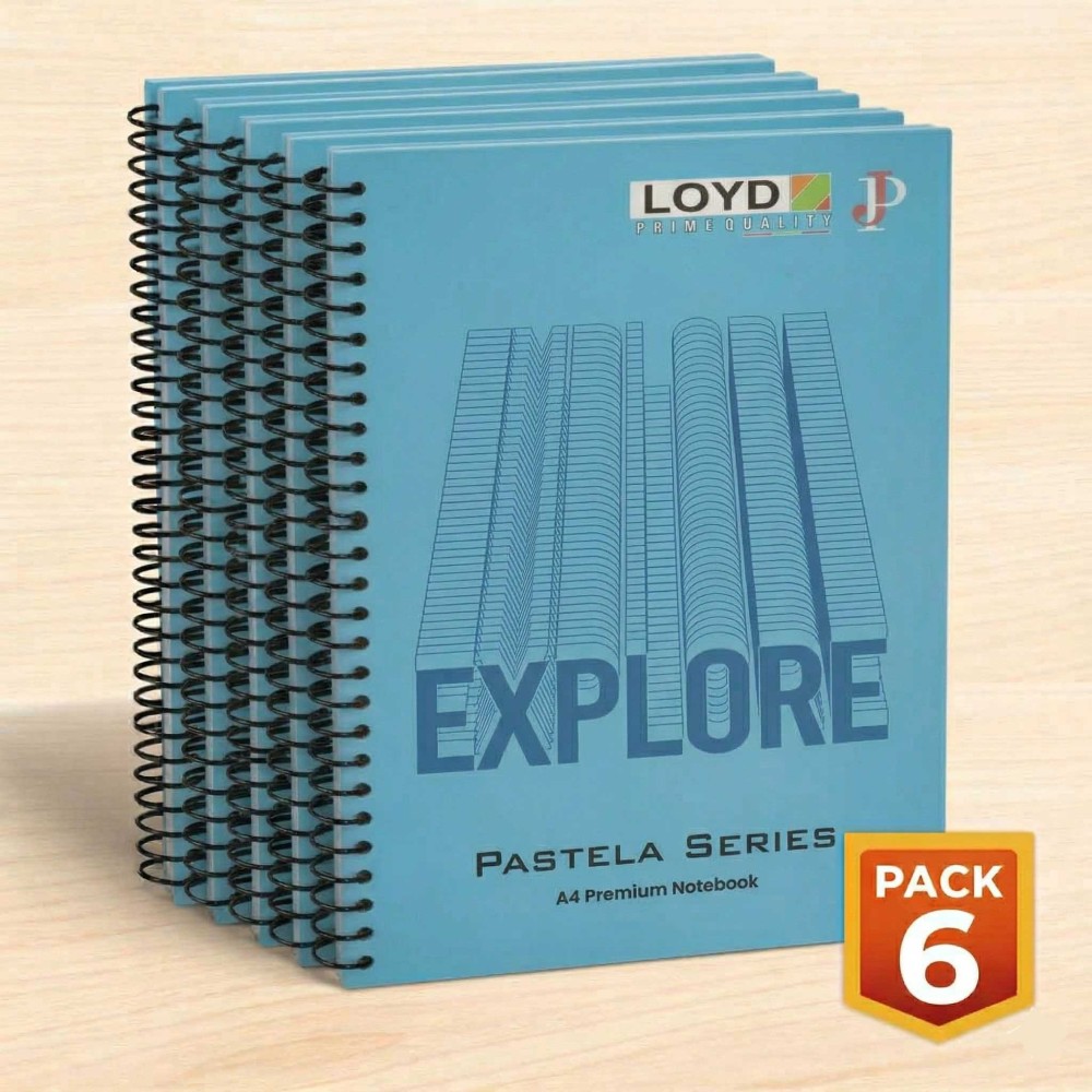 LOYD - PRIME QUALITY Spiral Notebook Set| Rulled Notebook 300 pages | A4 Size | 29.7*21 cm size |Pack of 6