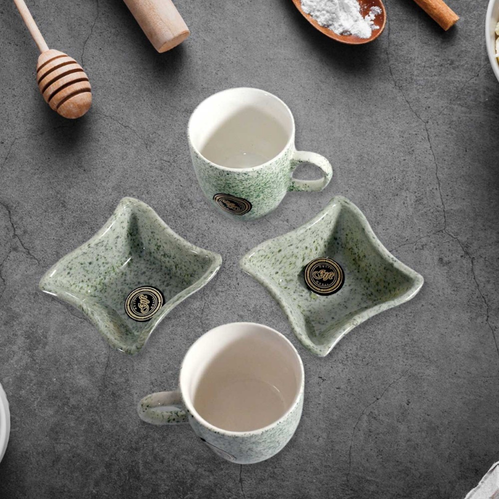 8224 Festo Ceramic Tea Cups Mug Set Including Snacks Serving Bowl Milk Cup Coffee Cup Tea Cup Breakfast Cup Drinking Mug Or Outdoor For Household Gift For Birthday Wedding Party (4 Pcs Set)