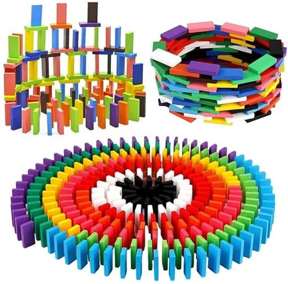 VGRASSP 120 PCS Super Domino Blocks, 12 Colors Bulk Wooden Dominoes - Building Block Tile Game Racing Educational Toy for Kids Birthday Party Favor
