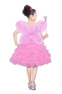 A.S POPULAR DRESSES Net Casual Knee Length Cute Frill Fairy Frock Dress with Wings, Fairy Stick and Head Band for Girls Kids