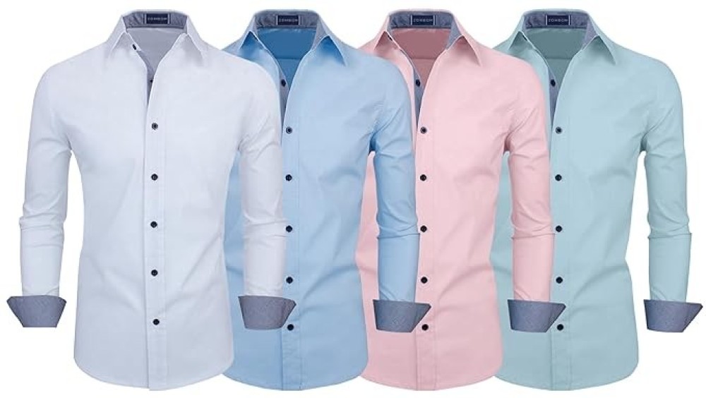Zombom Combo of Men's Cotton Blend Regular Fit Full Sleeve Casual Shirt (Pack of 4)