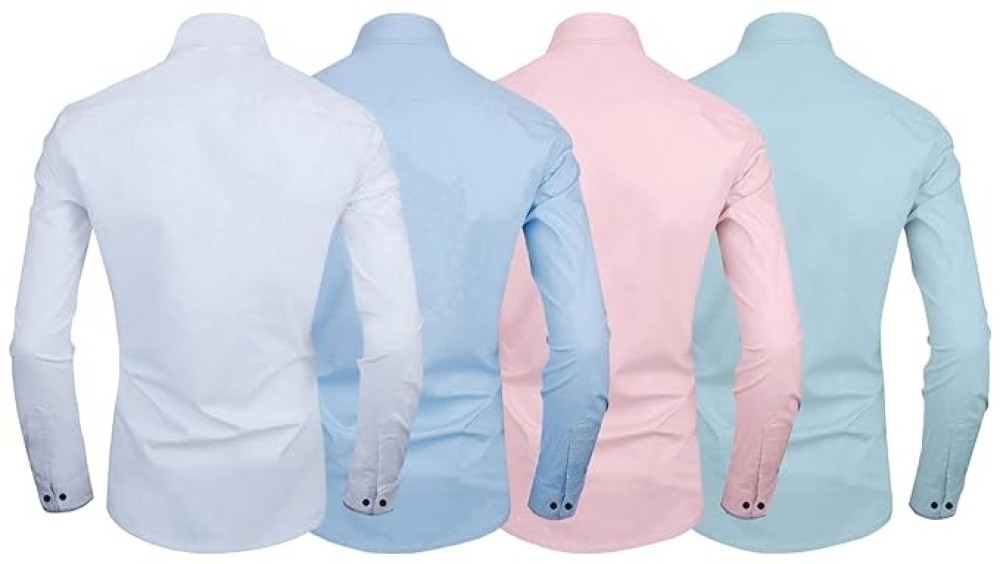 Zombom Combo of Men's Cotton Blend Regular Fit Full Sleeve Casual Shirt (Pack of 4)