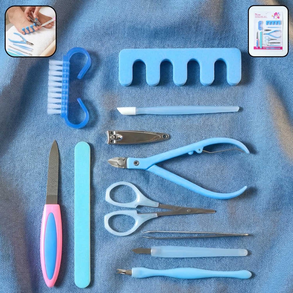 Clipper Cuticle Nipper Nail File Scissors Tweezer Foot Separator and Cleaning Tools Professional Grooming Set – 1 Set