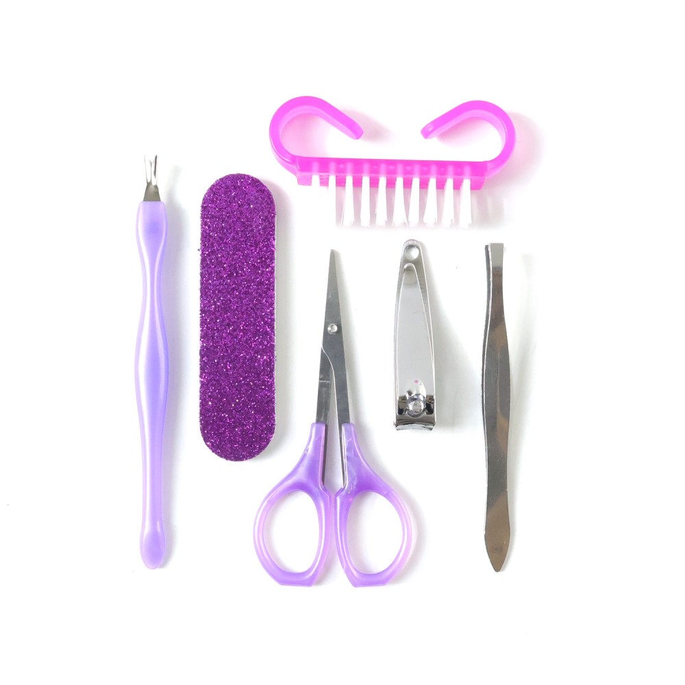6 In 1 Manicure Pedicure Nail Care Kit with Nail Cutter, Nail Scissors, Nail File, Cuticle Remover, Tweezers and Nail Cleaning Brush for Personal Nail Grooming and Beauty Care